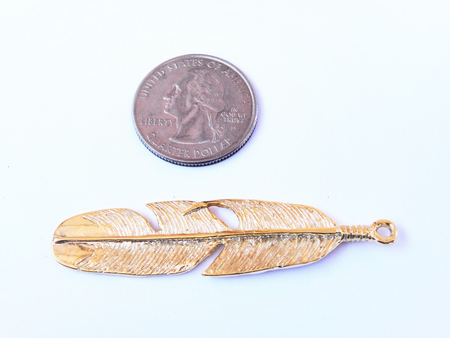 Vermeil, 18k Gold Over 925 Sterling Silver Large Feather Charm or ...