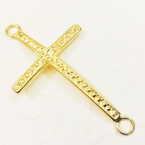 18k gold plated sterling silver sideways cross charm, vermeil sideways cross charm or connector, matte gold sideways cross, cross connector