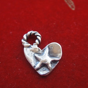 925 sterling silver oxidized heart, silver heart, heart, sterling silver heart with star, silver star, silver heart and star, heart star image 1