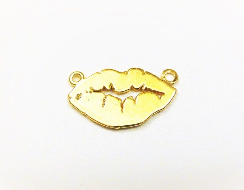 2PC shiny gold lips spacer Vermeil hugs and kisses 18k gold over 925 sterling silver XOXO Kiss Mark Lips Connector Charm