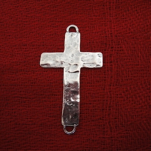 925 sterling silver oxidized hammered sideways cross connector charm, sterling silver sideways cross, silver large cross, large cross charm