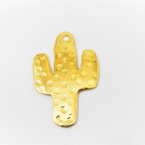 Vermeil, 18k gold over 925 sterling silver Cactus charm, desert succulent wild west nature plant, shiny gold cactus charm, vermeil cactus