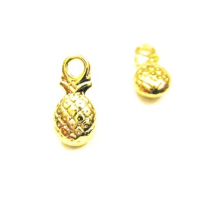 Vermeil, 18k gold over 925 sterling silver Small Pineapple Charm, shiny gold pineapple, tiny  tropical summer fruit ,vermeil pineapple