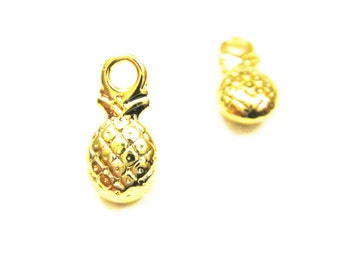 Vermeil, 18k gold over 925 sterling silver Small Pineapple Charm, shiny gold pineapple, tiny  tropical summer fruit ,vermeil pineapple