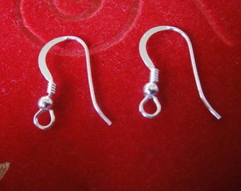 2pc 925 Sterling Silver Ear Wires with coil and bead -1 pair ear wires, hooks style earring finding, silver ear wires, silver hook ear wires
