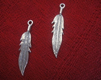 925 sterling silver oxidized  large Feather Charm or pendant 1 pc, large silver feather charm, silver bird charm, nature charm, feather