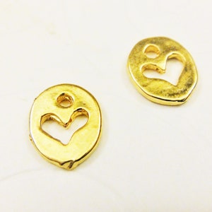 2pc 18k gold plated 925 sterling silver heart charm, vermeil heart charm pendant, shiny gold, vermeil heart, cut out heart, gold heart charm image 4