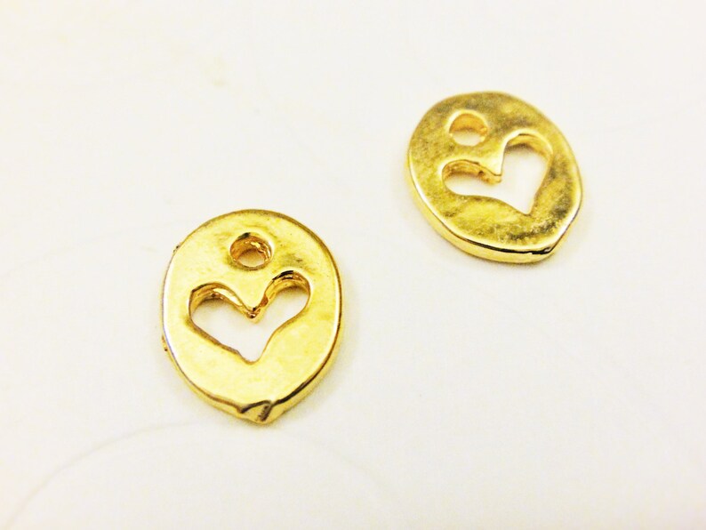 2pc 18k gold plated 925 sterling silver heart charm, vermeil heart charm pendant, shiny gold, vermeil heart, cut out heart, gold heart charm image 4