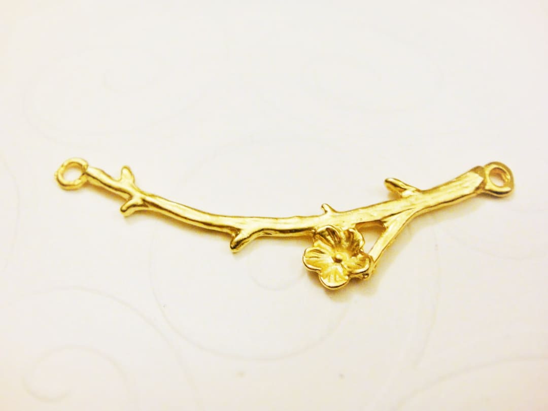 18K Gold Over 925 Sterling Silver Branch Charm Connector,matte Vermeil ...