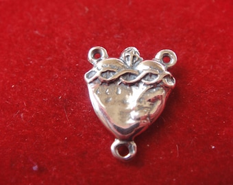 925 sterling silver sacred heart, silver sacred heart, sacred heart, silver rosary, sacred heart connector, sterling silver sacred heart