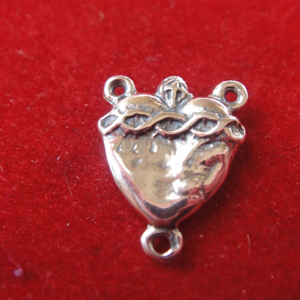 925 sterling silver sacred heart, silver sacred heart, sacred heart, silver rosary, sacred heart connector, sterling silver sacred heart