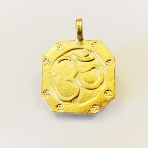 Vermeil, 18kn gold over 925 sterling silver  Ohm Yoga Tag Pendant, matte gold om charm