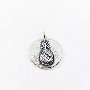 Piña de plata de ley 925, piña de plata, fruta tropical, dije de moneda circular de 11 mm, piña de plata de ley, piña redonda
