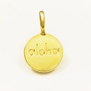 Vermeil, pingente &quot;aloha&quot; em ouro 18k sobre prata esterlina 925, pingente, pingente aloha em ouro fosco, pingente aloha vermeil, pingente de disco aloha em ouro