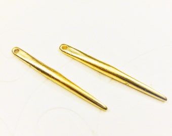 2 PC. Vermeil, 18k gold over 925 Sterling Silver Skinny Needle Charm - long and thin dagger spear spike pendant, needle, matte  gold needle