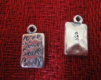 925 sterling silver oxidized '"Love Mind Soul Body" charm or pendant 1pc., sterling silver word of wisdom charm, silver love mind body charm