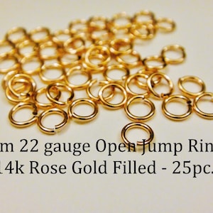 4mm 22 Gauge open jump rings 14k rose gold filled, 14k rose gold filled jump rings, open jump rings 4mm