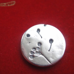 925 Sterling Silver oxidized  Dandelion Disc - circle sterling silver charm, thick gauge, 14mm dandelion charm, silver charm, silver disc