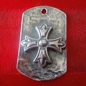 925 Sterling Silver Oxidized cross pendant, cross Dog Tag, pendant, sterling silver square pendant, pendant with cross, silver cross dog tog