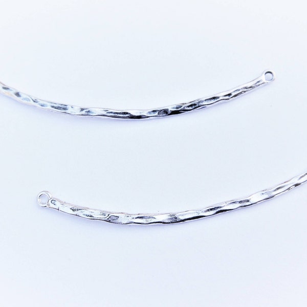 2 pc., 925 sterling silver Skinny Curved Hammered Connector Bar, silver thin bar, lightly hammered, 2 hole, bow, arc, silver hammered bar