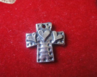 925 sterling silver oxidized cross with hearts, three hearts cross, silver cross, silver cross with hearts, silver hearts, sterling cross