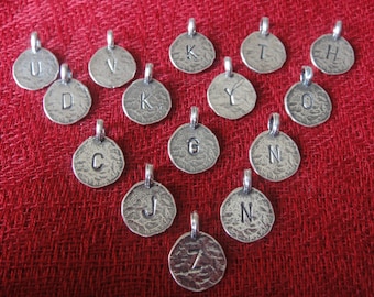 925 STERLING SILVER  hammered, oxidized initial charm for necklace 1 pc.