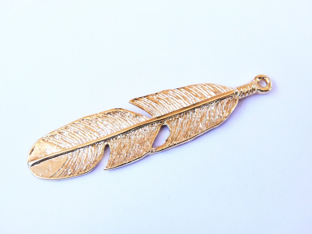 Vermeil, 18k Gold Over 925 Sterling Silver Large Feather Charm or ...