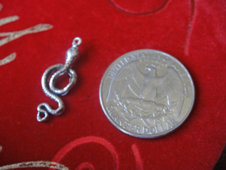 Peut inclure: Pendentif en forme de serpent argent&eacute;, enroul&eacute; en cercle, sur un fond de velours rouge. Un quart de dollar am&eacute;ricain est pr&eacute;sent&eacute; pour comparaison de taille.