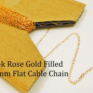 5 ft 14k rose gold filled 1.3mm flat cable chain, rose gold filled chain, flat cable chain