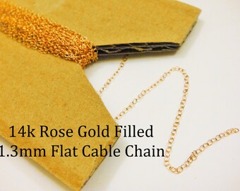 5 ft 14k rose gold filled 1.3mm flat cable chain, rose gold filled chain, flat cable chain