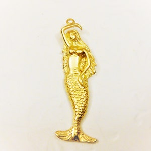 Vermeil, 18k gold over 925 sterling silver mermaid charm, pendant, vermeil mermaid charm, vermeil mermaid, matte gold mermaid charm, mermaid