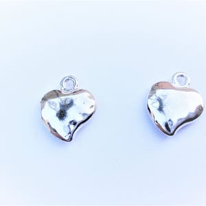 925 sterling silver puffy lightly hammered heart charm 1 pc, silver puffy heart, hammered puffy heart charm, heart, silver heart