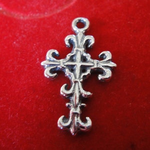 925 sterling silver oxidized fleur de lis cross, silver cross, cross charm pendant, silver fleur de lis cross, sterling silver fleur de lis