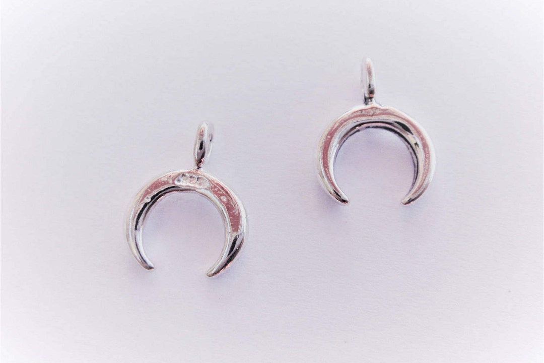 925 Sterling Silver Crescent Moon Charm Pendant, Double Horn Pendant ...