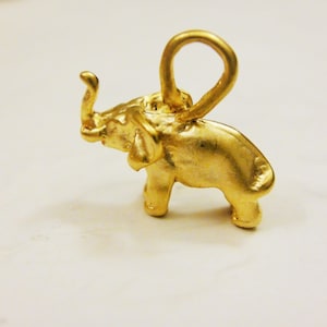 Vermeil,18k gold over 925 sterling silver elephant charm or pendant, elephant, gold elephant, elephant charm, matte gold elephant charm