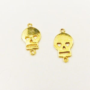 2pc Vermeil, 18k gold over 925 Sterling Silver Flat Skull Connector Charm, Shiny gold skull, skull connector, vermeil skull, vermeil skull