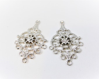 2 pc. 925 sterling silver Chandelier Earring Components,7 holes, large chandelier frame findings, bright  silver chandelier earrings