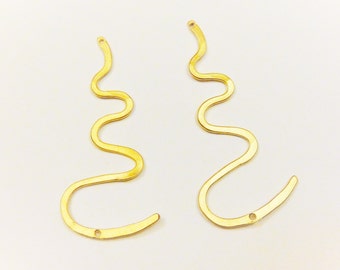 2 pc, Vermeil 18k gold over 925 sterling silver snake earrings component, matte gold snake earring, zigzag, vermeil irregular shape earrings
