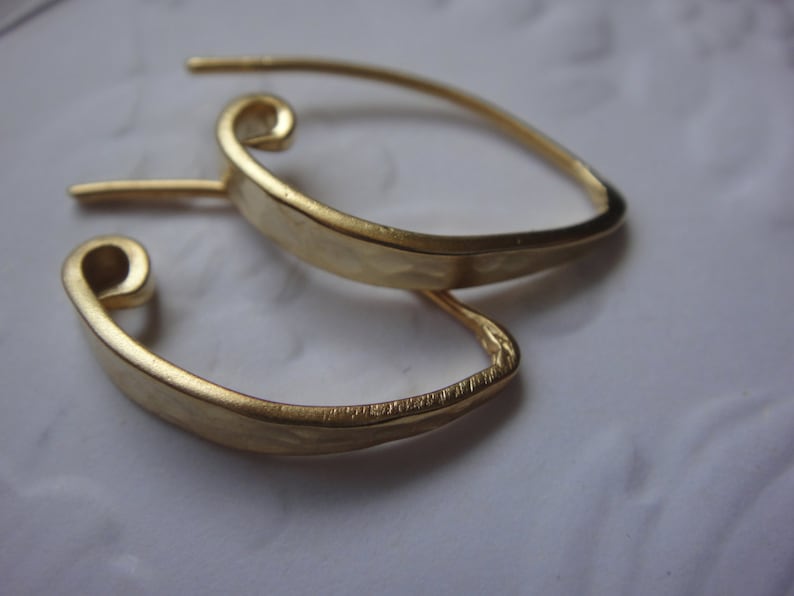 2 pc hammered flat front ear hooks Vermeil 18k gold over 925 sterling silver Flattened Front Earwires