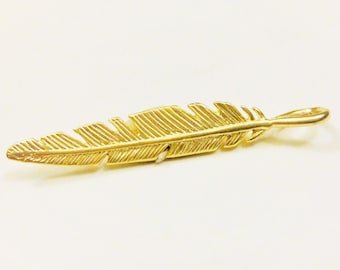 Vermeil, 18k gold over 925 sterling silver feather pendant, bird feather, Matte gold feather, vermeil bird feather, vermeil feather charm