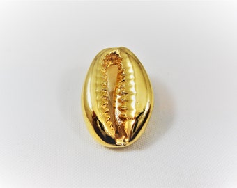 Vermeil, 18k gold over 925 sterling silver Cowry Shell Charm, shiny gold cowrie pendant, vermeil marine sea beach snail, cowrie, sea shell