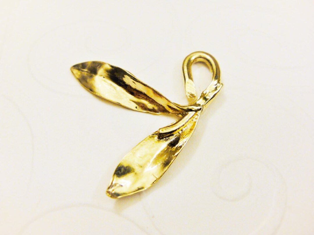Vermeil, 18k Gold Over 925 Sterling Silver Leaf Charm or Pendant, Shiny ...