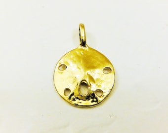 Vermeil, 18k gold over 925 sterling silver sand dollar charm, sand dollar, 1 pc., vermeil sand dollar, shiny gold sand dollar, beach charm,