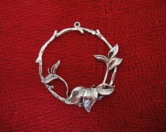 925 sterling silver oxidized  branch with leaf charm, pendant, earring sterling silver large charm with branches and flowers, silver branch