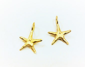 2 PC., 18k gold over 925 sterling silver  starfish charm , vermeil starfish charm 2 pc., matte  gold starfish, vermeil starfish charm, star