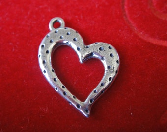925 sterling silver oxidized heart, silver heart charm, heart, Large heart, heart charm