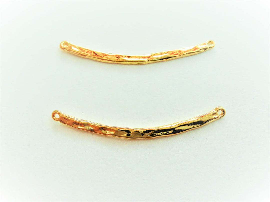 2 PC. Vermeil, 18K Gold Over 925 Sterling Silver Skinny Curved Hammered ...