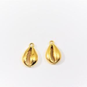 Vermeil,18k Gold over 925 sterling silver Cowry Shell Charm, shiny or matte gold tiny cowrie pendant,10mm marine sea beach snail, gold shel