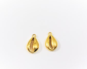 Vermeil,18k Gold over 925 sterling silver Cowry Shell Charm, shiny or matte gold tiny cowrie pendant,10mm marine sea beach snail, gold shel