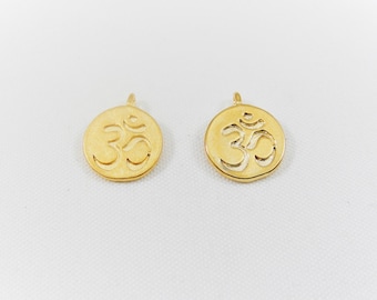 Vermeil, 18k gold over 925 sterling silver om charms, shiny gold or matte gold om charm, yoga charm, meditation finding, vermeil om, gold om